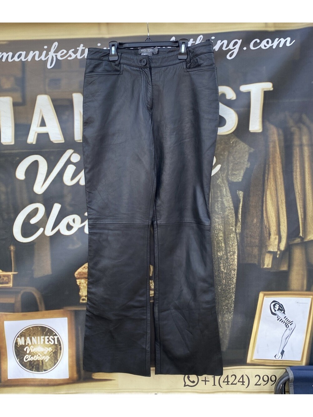 Vintage Bisou Bisou by Michele Bohbot Bootcut Flare Leg Leather Pants Size 10